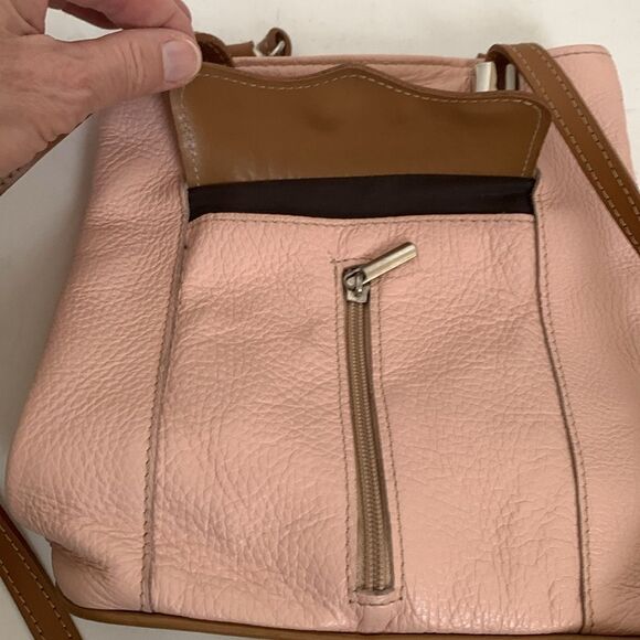 Vera Pelle Italy Pink Leather Brown Faux Leather Convertible Backpack Handbag - Picture 5 of 10